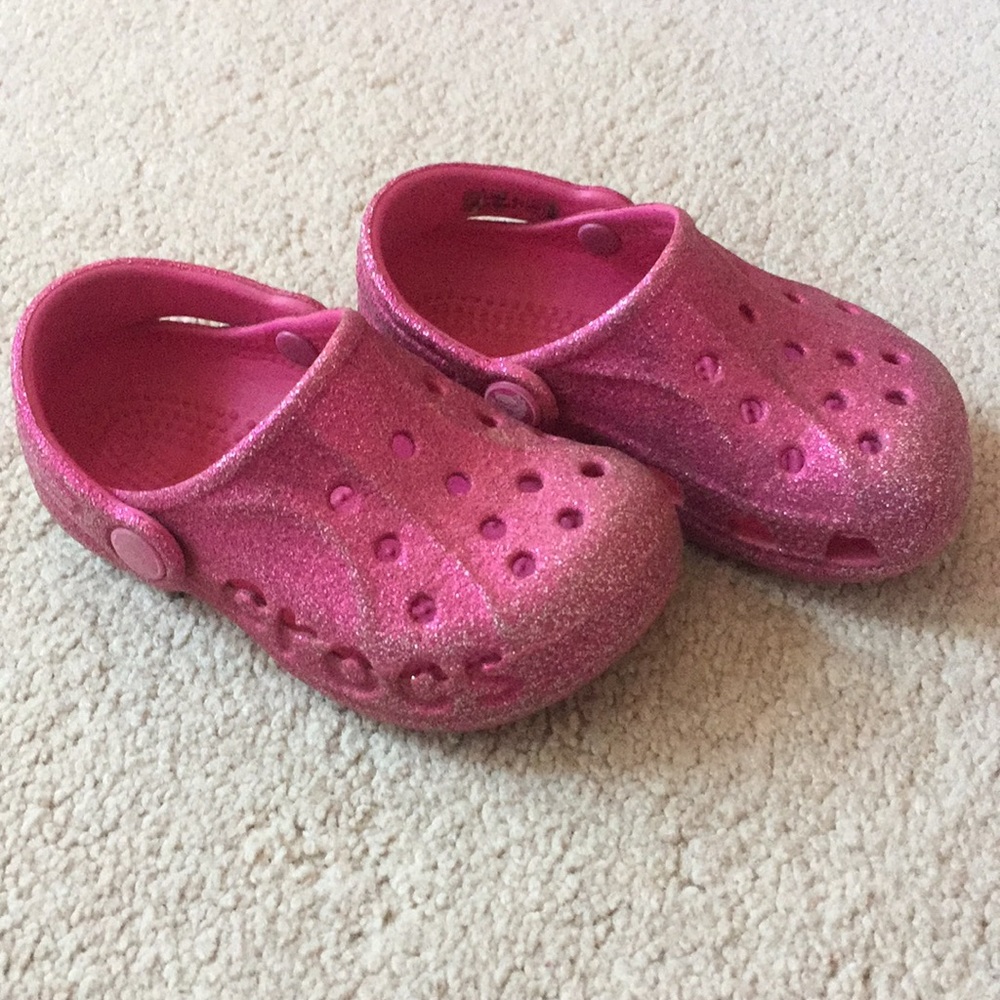 Pink glitter crocs